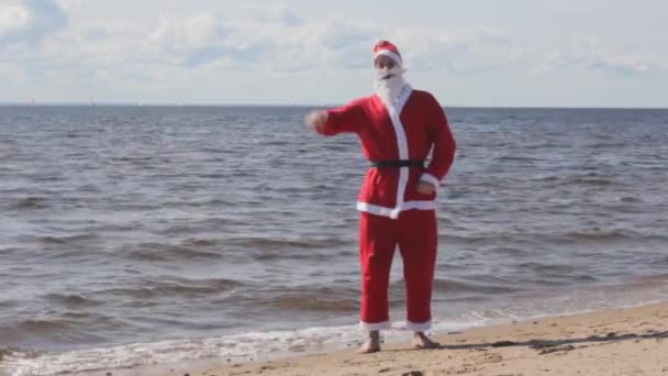 Santa Claus Boas Vindas Mar Férias Ano Novo Feriado — Vídeo de Stock