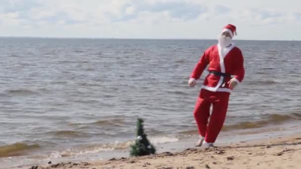 Santa Claus Fitness Esporte Forma Natal Nova Vida Ano — Vídeo de Stock