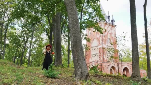 Bruja Camina Por Bosque Halloween Celebración Horror Místico — Vídeos de Stock