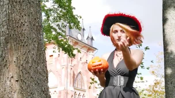 Witch Beckons Vampire Witch Sexy Celebration Halloween Magician — Stock Video