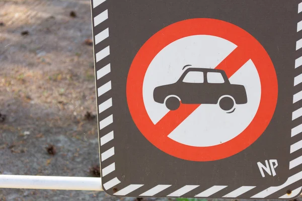 Señalización Vehículos Advertencia Prohibido Transporte Bandera Seguridad Parque Ningún Coche —  Fotos de Stock
