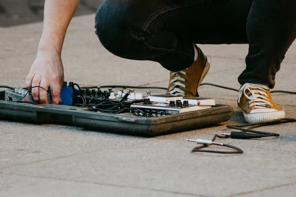 Pedalboard Sound Engineer Open Air Event Live Music Guitar Jack — Foto Stock