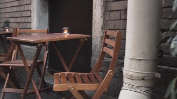 Rua Livre Terraço Cafés Canteiros Flores Noite Cofe Amantes Rico — Vídeo de Stock