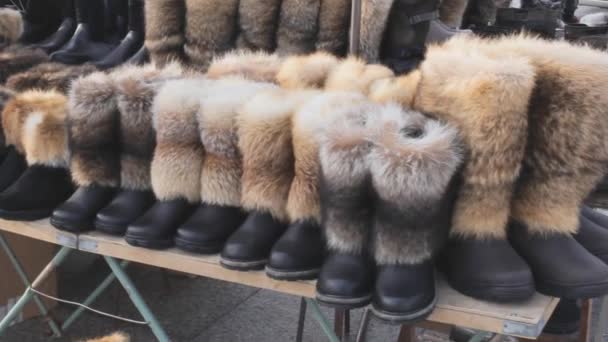 Futro Skóra Buty Wygodne Zakupy Jesień Zima Moda Sprzedaż Para — Wideo stockowe