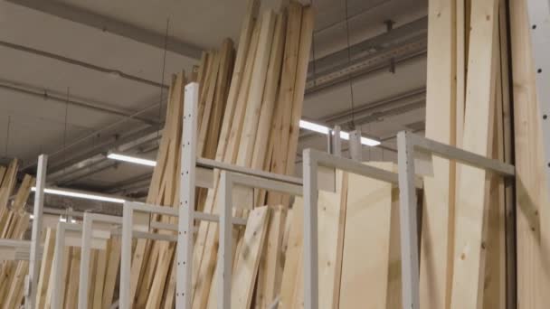 Houtwinkel Magazijn Opslag Houten Plank Gezaagd Gesneden Industrie Hardhout — Stockvideo