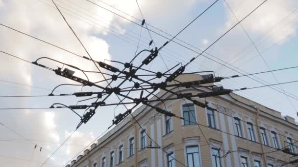 Trolleybus Wires Hub Street Industrial Electricity Transport Connection Energy Power — Stock Video