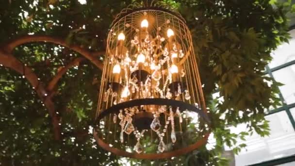 Vinobraní zdobený lustr s křišťálově přírodní krajinou drahé svíčky — Stock video