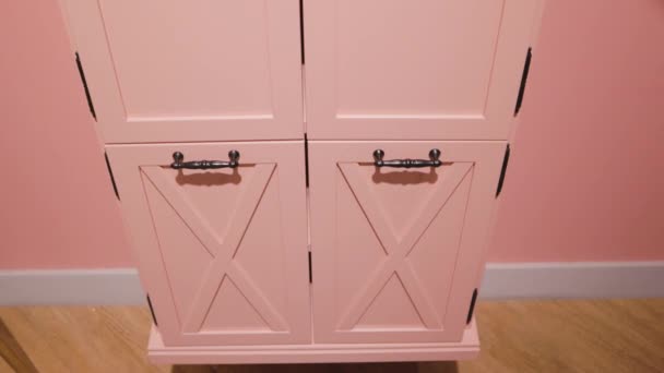 Children Furniture Closet Shelves Drawers Storage Interior Pink Box Kids — Stock Video