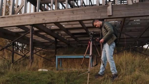 Fotograaf Reiziger Camera Levensstijl Professionele Activiteit Wandelaar Landschap — Stockvideo