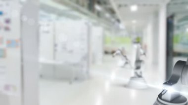 Robotik kol diyagramı makinenin kartıyla office arka planda tutan dijital olarak oluşturulan video