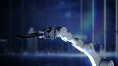 Robot el ışıklı cep telefonu iş adamları ile sunan dijital olarak oluşturulan video