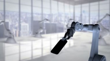 Robot el ışıklı cep telefonu ile matematik simgesi sunan dijital olarak oluşturulan video