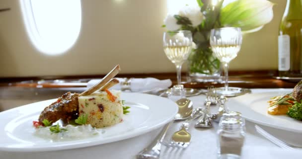 Food Drink Served Table Private Jet — Stock Video