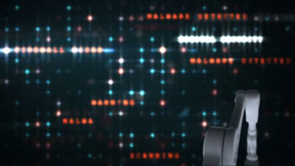 Digital Generiertes Video Einer Roboterhand Die Globus Vor Binärcode Hintergrund — Stockvideo