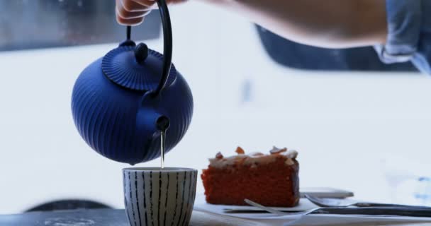 Kafede Çay Içiyor Kadın Close — Stok video