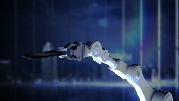 Digitálně Generované Video Robotické Ruky Prezentace Světelné Mobilní Telefon Podnikateli — Stock video