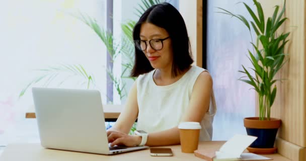 Weibliche Führungskraft Mit Laptop Schreibtisch Büro — Stockvideo