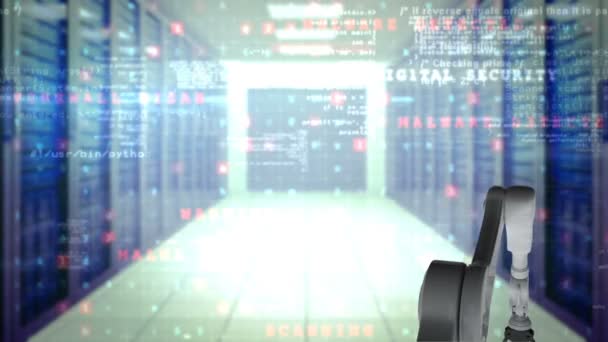 サーバー ルームの背景世界を提示ロボットの手の映像をデジタル生成 — ストック動画