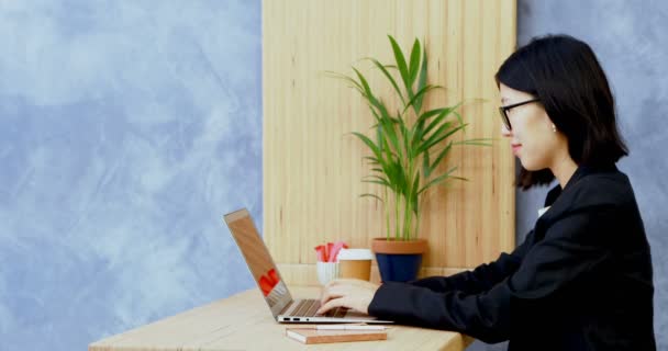 Geschäftsfrau Benutzt Laptop Schreibtisch Büro — Stockvideo