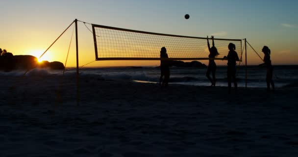 Giocatrici Pallavolo Femminile Che Giocano Pallavolo Spiaggia — Video Stock