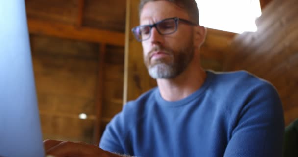 Volwassen Man Met Laptop Bij Huis — Stockvideo