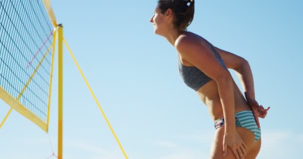 Female Volleyball Player Playing Volleyball Beach — Stock Video