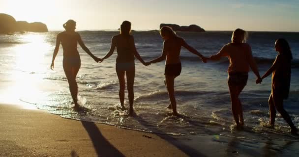 Jogadoras Voleibol Divertindo Praia — Vídeo de Stock