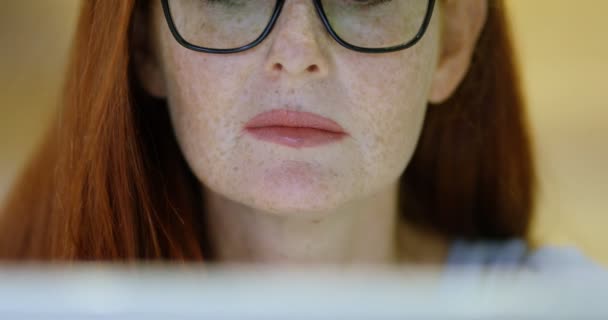 细心的女商人使用笔记本电脑在办公室4K — 图库视频影像