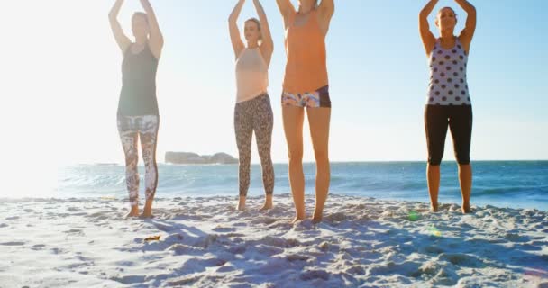 Yoga Birlikte Beach Gerçekleştirme Bayan Voleybolcular — Stok video