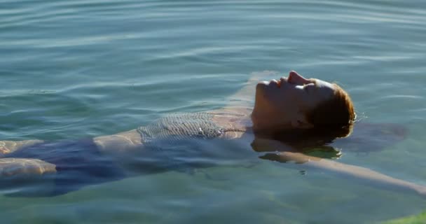 Young Woman Swimming Water Beach — Stock Video