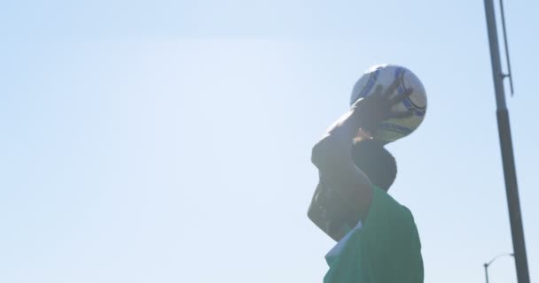 Παίκτης Ρίχνει Την Μπάλα Ποδοσφαίρου Στον Τομέα — Αρχείο Βίντεο