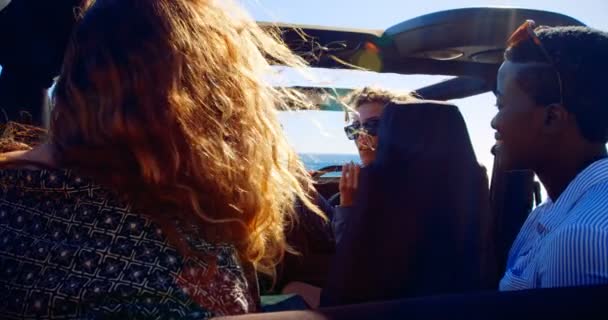 Group Female Friends Having Fun Car Beach — Stock Video