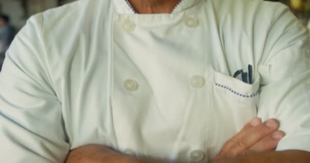 Retrato Chef Confiado Pie Con Brazo Cruzado — Vídeos de Stock