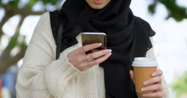 Hermosa Mujer Hijab Usando Teléfono Móvil — Vídeos de Stock