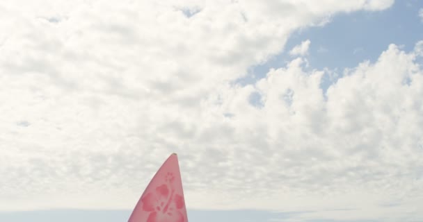 Bella Donna Piedi Sulla Spiaggia Con Tavola Surf — Video Stock