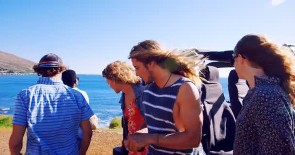 Gruppo Amici Che Divertono Spiaggia Una Giornata Sole — Video Stock