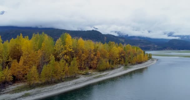 风景秀丽的山脉 秋天的树木和湖泊在平静的一天4K — 图库视频影像