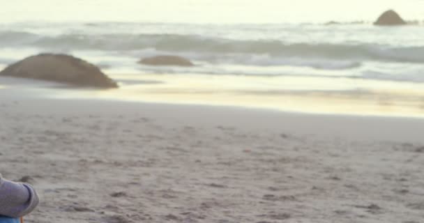 Thoughtful Woman Relaxing Beach — Stock Video