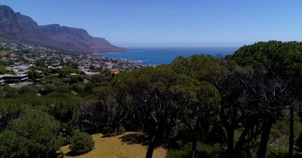 Luftaufnahme Von Meer Und Stadt Einem Sonnigen Tag Kapstadt Südafrika — Stockvideo