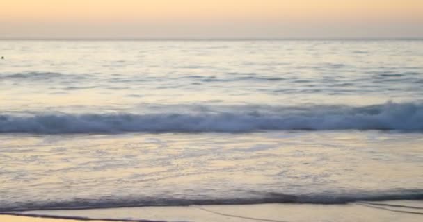 夕暮れビーチに転がっている波のクローズ アップ — ストック動画