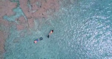Çift deniz 4 k şnorkel havadan görünümü