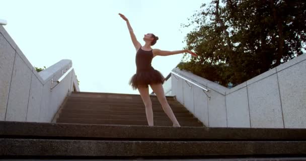 Female Ballet Dancer Stretching Stairs City — Stock Video