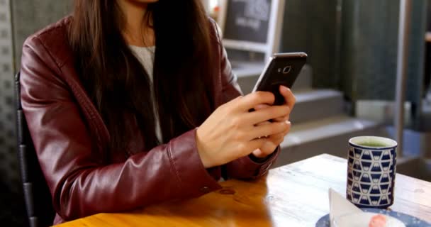 Restoranda Cep Telefonu Kullanan Güzel Kadın — Stok video