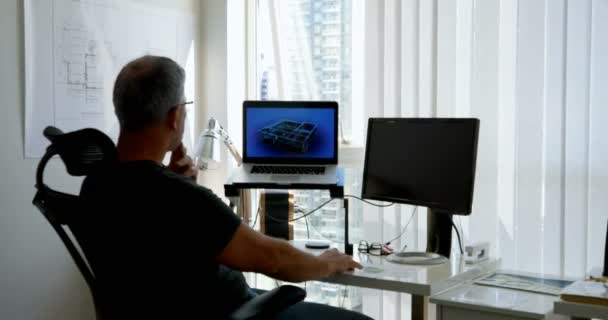 Man Working Laptop Desk Home — Stock Video