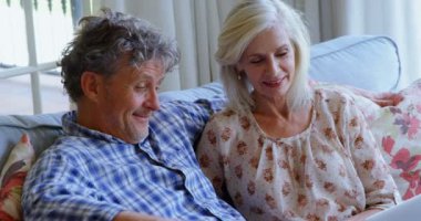 Üst düzey çift üzerinde dizüstü evde kanepede 4 k tartışıyor.