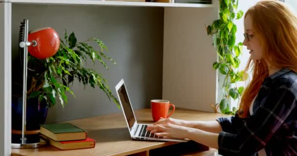 Junge Weibliche Führungskraft Mit Laptop Und Handy Büro — Stockvideo