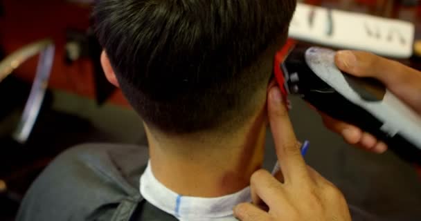 Man Getting His Hair Trimmed Trimmer Barbershop — Stock Video