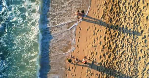 Vista Aérea Los Turistas Caminando Playa — Vídeos de Stock