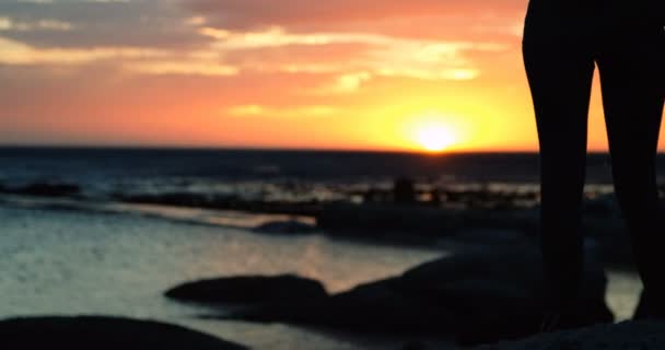 Silueta Mujeres Haciendo Clic Imágenes Playa Durante Puesta Del Sol — Vídeo de stock