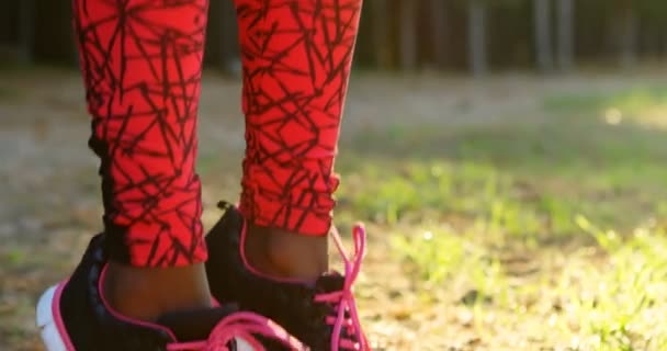 Baixa Seção Atleta Feminino Fazendo Exercício Floresta — Vídeo de Stock